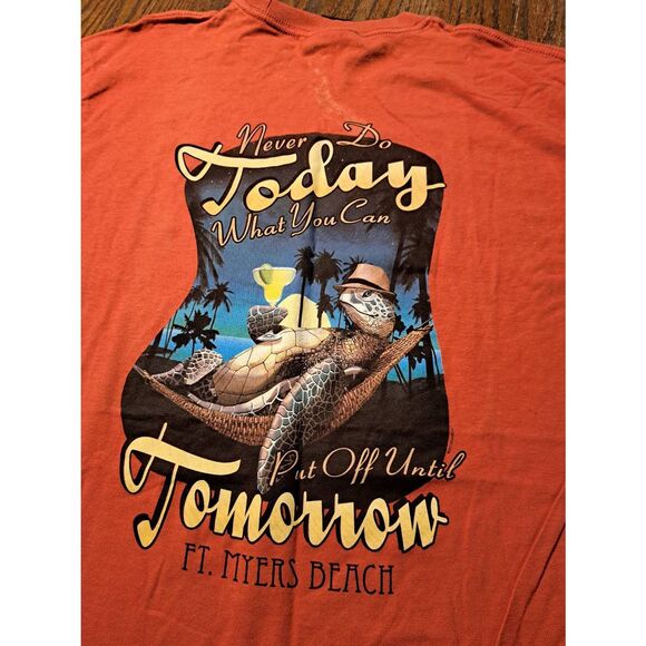 New 2012 DuckCo Fort Myers Beach Turtle Shirt Medium Orange Vintage Novelty Tee - Picture 1 of 5